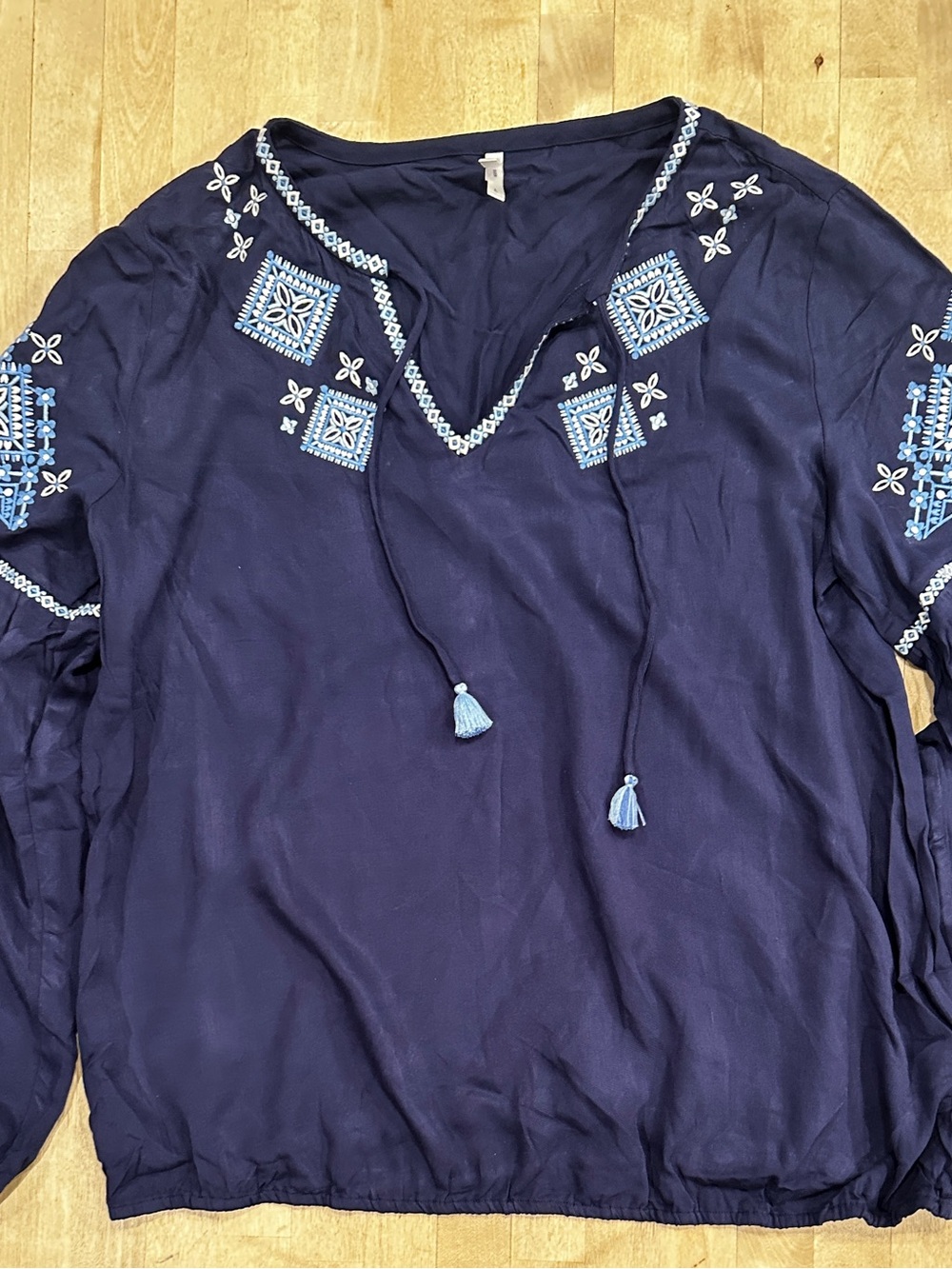 Southern Tide Navy Embroidered V-Neck Tunic with Tassels